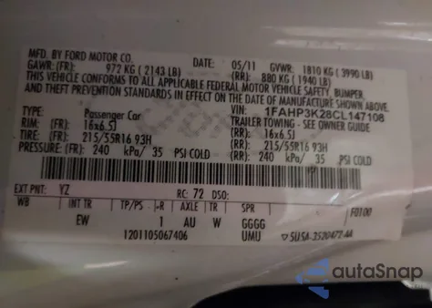 2012 Ford Focus Se from USA, damaged, VIN 1FAHP3K28CL147108